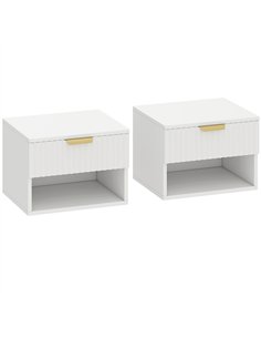HOMCOM Floating Nightstands Set of 2, Modern Wall Mounted Bedside Tables with Fluted Drawer and Open Shelf for Bedroom, White