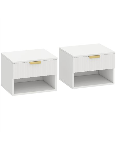 HOMCOM Floating Nightstands Set of 2, Modern Wall Mounted Bedside Tables with Fluted Drawer and Open Shelf for Bedroom, White - pic 171348 | FastDaddyshop