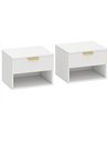 HOMCOM Floating Nightstands Set of 2, Modern Wall Mounted Bedside Tables with Fluted Drawer and Open Shelf for Bedroom, White
