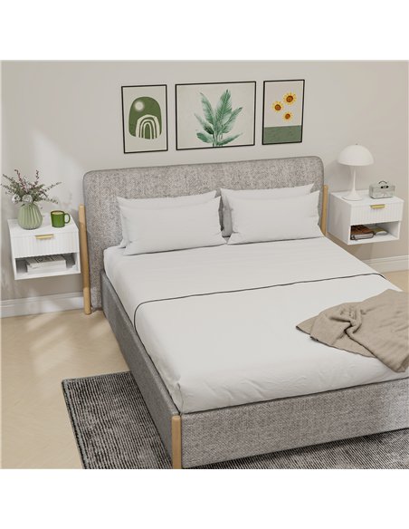 HOMCOM Floating Nightstands Set of 2, Modern Wall Mounted Bedside Tables with Fluted Drawer and Open Shelf for Bedroom, White - pic 171349 | FastDaddyshop