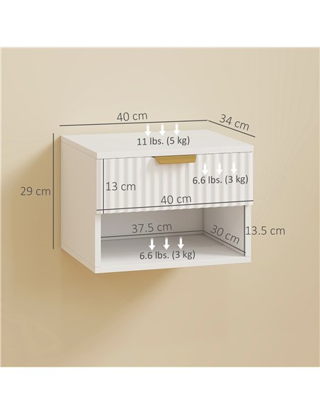 HOMCOM Floating Nightstands Set of 2, Modern Wall Mounted Bedside Tables with Fluted Drawer and Open Shelf for Bedroom, White - pic 171350 | FastDaddyshop