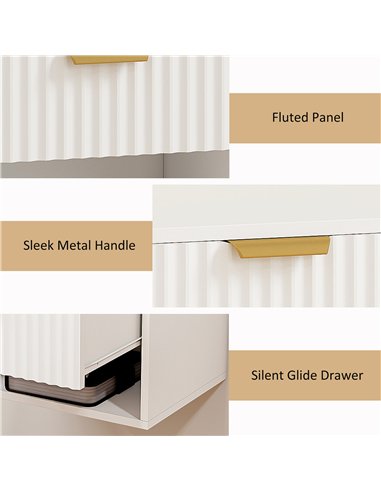 HOMCOM Floating Nightstands Set of 2, Modern Wall Mounted Bedside Tables with Fluted Drawer and Open Shelf for Bedroom, White