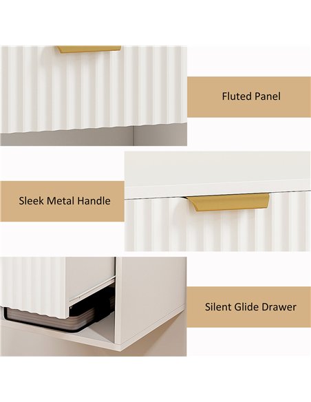 HOMCOM Floating Nightstands Set of 2, Modern Wall Mounted Bedside Tables with Fluted Drawer and Open Shelf for Bedroom, White - pic 171354 | FastDaddyshop