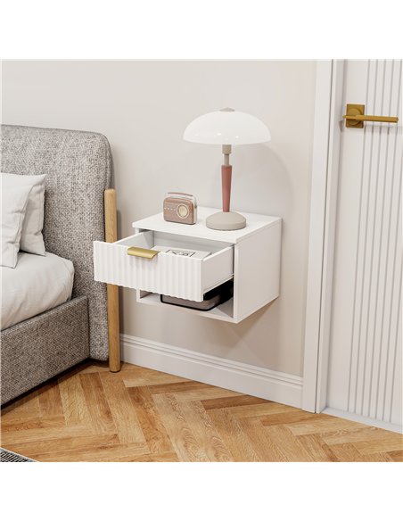 HOMCOM Floating Nightstands Set of 2, Modern Wall Mounted Bedside Tables with Fluted Drawer and Open Shelf for Bedroom, White - pic 171356 | FastDaddyshop