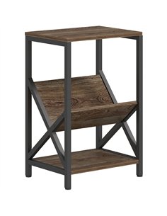HOMCOM Narrow Side Table, End Table with 3-Tier Storage, V-Shaped Magazine Holder for Living Room, Bedroom, 40 x 30 x 61cm, Oak