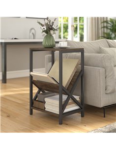 HOMCOM Narrow Side Table, End Table with 3-Tier Storage, V-Shaped Magazine Holder for Living Room, Bedroom, 40 x 30 x 61cm, Oak 2