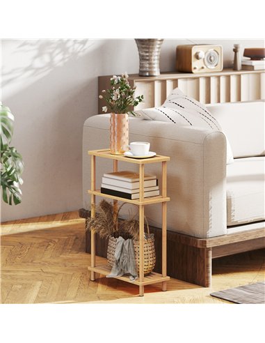 HOMCOM Bamboo Side Table, 3-Tier Slim End Table, Nordic Style, for Living Room, Bedroom, Office, Tool-Free Assembly, Natural Woo