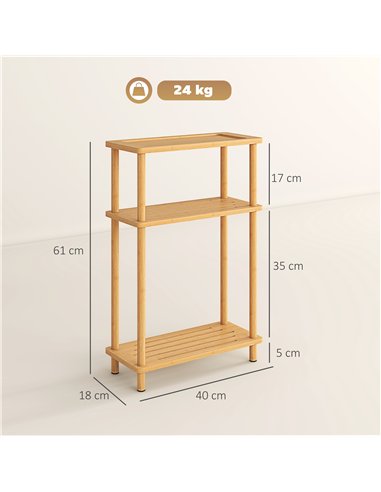 HOMCOM Bamboo Side Table, 3-Tier Slim End Table, Nordic Style, for Living Room, Bedroom, Office, Tool-Free Assembly, Natural Woo