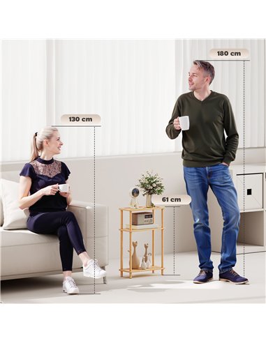 HOMCOM Bamboo Side Table, 3-Tier Slim End Table, Nordic Style, for Living Room, Bedroom, Office, Tool-Free Assembly, Natural Woo