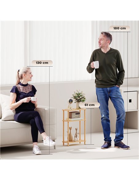 HOMCOM Bamboo Side Table, 3-Tier Slim End Table, Nordic Style, for Living Room, Bedroom, Office, Tool-Free Assembly, Natural Woo - pic 171369 | FastDaddyshop