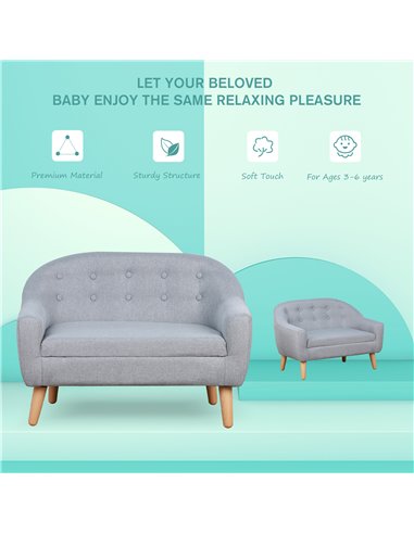HOMCOM Kids Mini Sofa Children Armchair Seating Chair Bedroom Playroom Furniture Wood Frame Grey