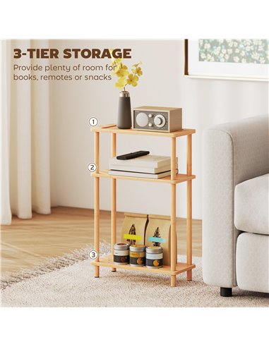 HOMCOM Bamboo Side Table, 3-Tier Slim End Table, Nordic Style, for Living Room, Bedroom, Office, Tool-Free Assembly, Natural Woo