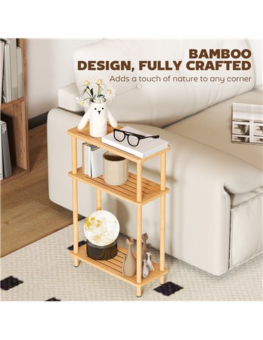 HOMCOM Bamboo Side Table, 3-Tier Slim End Table, Nordic Style, for Living Room, Bedroom, Office, Tool-Free Assembly, Natural Woo