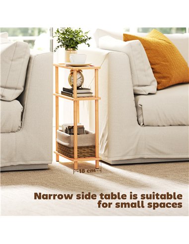HOMCOM Bamboo Side Table, 3-Tier Slim End Table, Nordic Style, for Living Room, Bedroom, Office, Tool-Free Assembly, Natural Woo