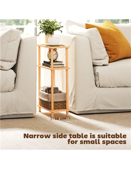 HOMCOM Bamboo Side Table, 3-Tier Slim End Table, Nordic Style, for Living Room, Bedroom, Office, Tool-Free Assembly, Natural Woo - pic 171372 | FastDaddyshop