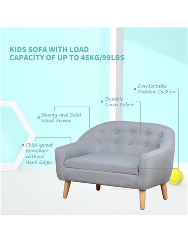 HOMCOM Kids Mini Sofa Children Armchair Seating Chair Bedroom Playroom Furniture Wood Frame Grey