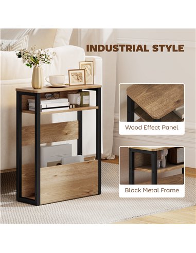 HOMCOM Industrial-Style Side Table - Black/Walnut Brown