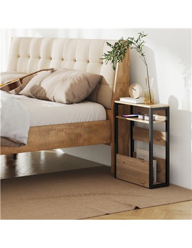 HOMCOM Industrial-Style Side Table - Black/Walnut Brown