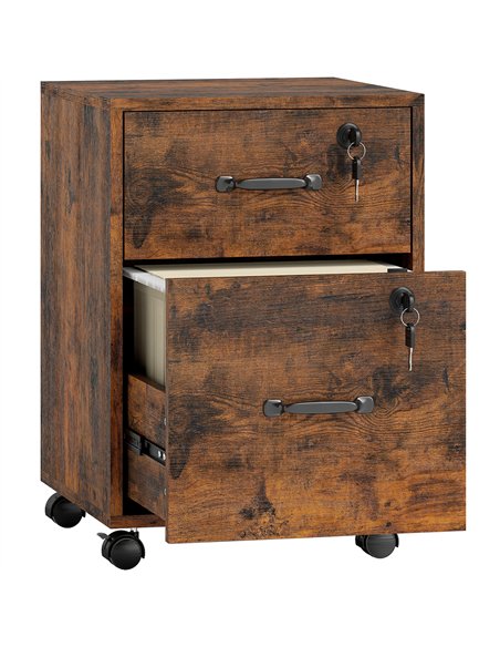 HOMCOM Rolling File Cabinet with 2 Drawers, Mobile Filing Cabinet with Hanging File Folder for Letter Sized Documents, Rustic Br - pic 171384 | FastDaddyshop