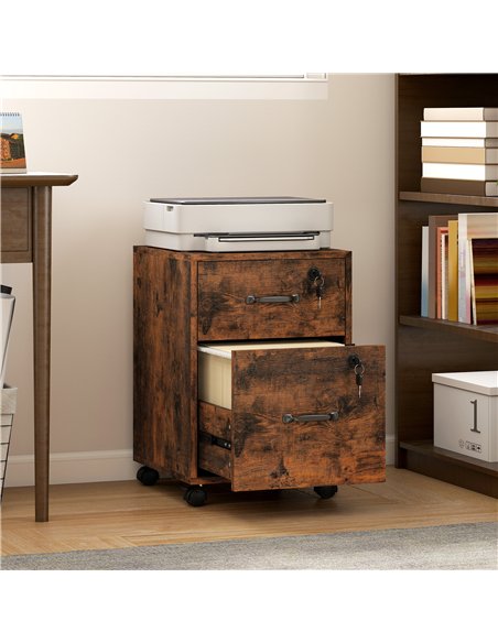 HOMCOM Rolling File Cabinet with 2 Drawers, Mobile Filing Cabinet with Hanging File Folder for Letter Sized Documents, Rustic Br - pic 171385 | FastDaddyshop