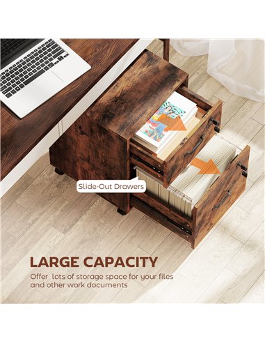 HOMCOM Rolling File Cabinet with 2 Drawers, Mobile Filing Cabinet with Hanging File Folder for Letter Sized Documents, Rustic Br