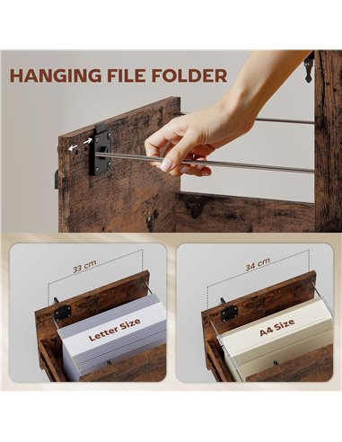HOMCOM Rolling File Cabinet with 2 Drawers, Mobile Filing Cabinet with Hanging File Folder for Letter Sized Documents, Rustic Br