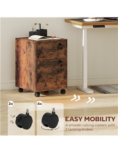 HOMCOM Rolling File Cabinet with 2 Drawers, Mobile Filing Cabinet with Hanging File Folder for Letter Sized Documents, Rustic Br