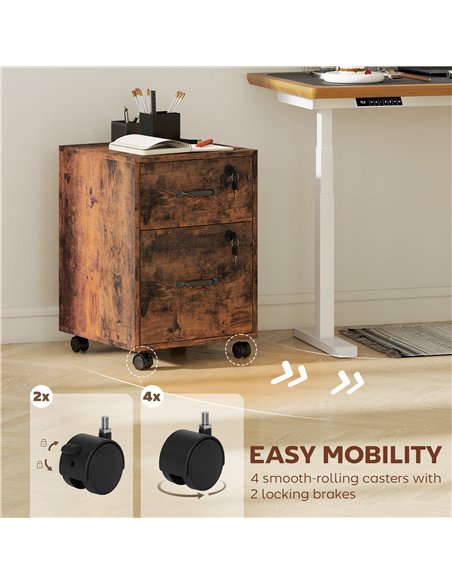 HOMCOM Rolling File Cabinet with 2 Drawers, Mobile Filing Cabinet with Hanging File Folder for Letter Sized Documents, Rustic Br - pic 171389 | FastDaddyshop