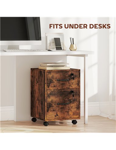 HOMCOM Rolling File Cabinet with 2 Drawers, Mobile Filing Cabinet with Hanging File Folder for Letter Sized Documents, Rustic Br