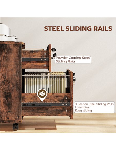 HOMCOM Rolling File Cabinet with 2 Drawers, Mobile Filing Cabinet with Hanging File Folder for Letter Sized Documents, Rustic Br - pic 171391 | FastDaddyshop
