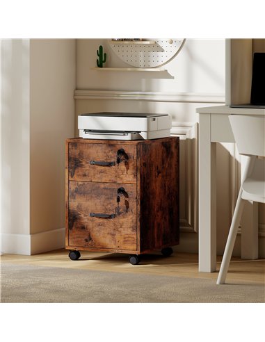 HOMCOM Rolling File Cabinet with 2 Drawers, Mobile Filing Cabinet with Hanging File Folder for Letter Sized Documents, Rustic Br