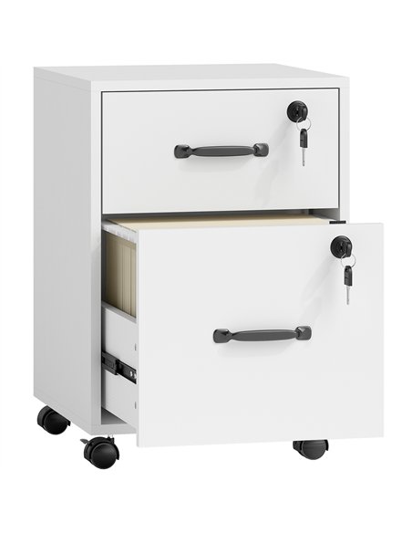 HOMCOM Rolling File Cabinet with 2 Drawers, Mobile Filing Cabinet with Hanging File Folder for Letter Sized Documents, White - pic 171393 | FastDaddyshop