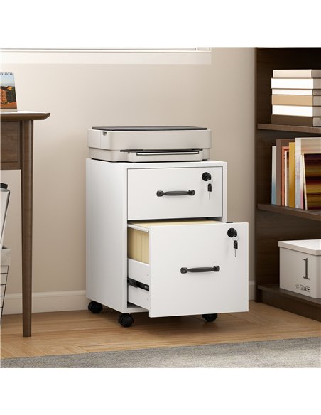 HOMCOM Rolling File Cabinet with 2 Drawers, Mobile Filing Cabinet with Hanging File Folder for Letter Sized Documents, White - pic 171394 | FastDaddyshop