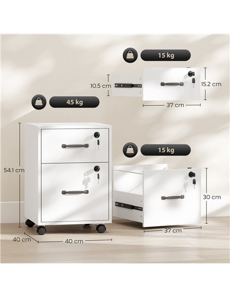 HOMCOM Rolling File Cabinet with 2 Drawers, Mobile Filing Cabinet with Hanging File Folder for Letter Sized Documents, White - pic 171395 | FastDaddyshop