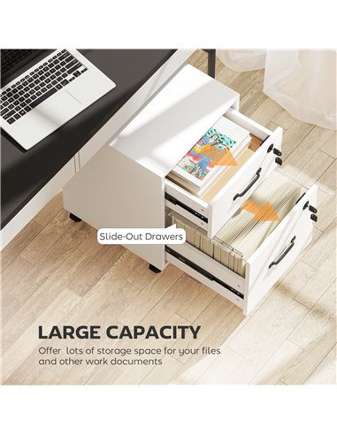 HOMCOM Rolling File Cabinet with 2 Drawers, Mobile Filing Cabinet with Hanging File Folder for Letter Sized Documents, White