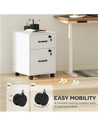 HOMCOM Rolling File Cabinet with 2 Drawers, Mobile Filing Cabinet with Hanging File Folder for Letter Sized Documents, White