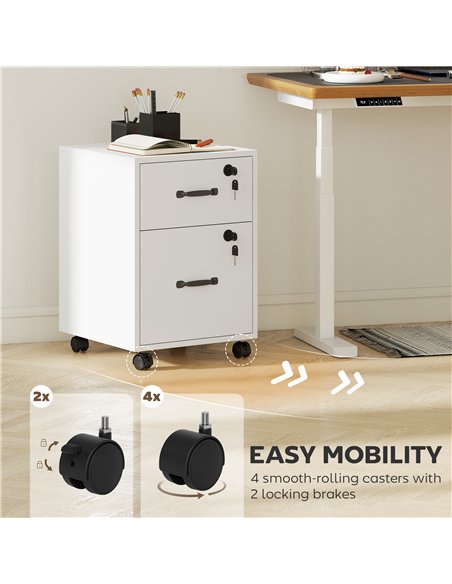 HOMCOM Rolling File Cabinet with 2 Drawers, Mobile Filing Cabinet with Hanging File Folder for Letter Sized Documents, White - pic 171398 | FastDaddyshop