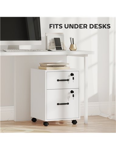 HOMCOM Rolling File Cabinet with 2 Drawers, Mobile Filing Cabinet with Hanging File Folder for Letter Sized Documents, White