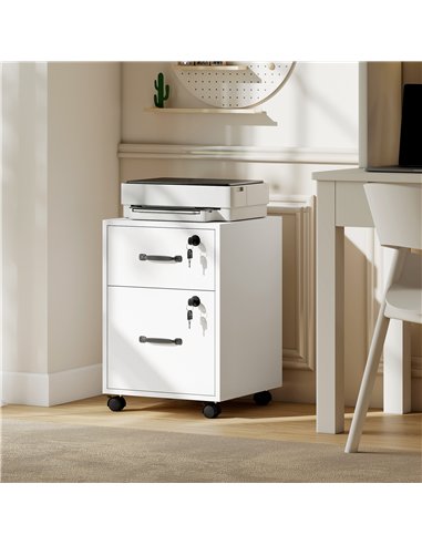 HOMCOM Rolling File Cabinet with 2 Drawers, Mobile Filing Cabinet with Hanging File Folder for Letter Sized Documents, White