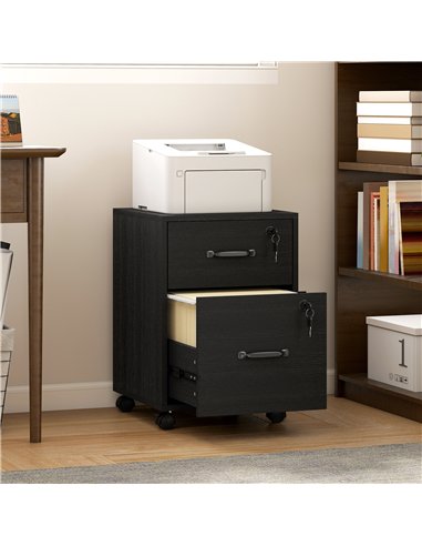 HOMCOM Rolling File Cabinet with 2 Drawers, Mobile Filing Cabinet with Hanging File Folder for Letter Sized Documents, Black