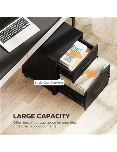 HOMCOM Rolling File Cabinet with 2 Drawers, Mobile Filing Cabinet with Hanging File Folder for Letter Sized Documents, Black