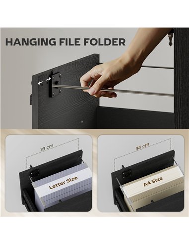 HOMCOM Rolling File Cabinet with 2 Drawers, Mobile Filing Cabinet with Hanging File Folder for Letter Sized Documents, Black
