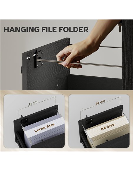 HOMCOM Rolling File Cabinet with 2 Drawers, Mobile Filing Cabinet with Hanging File Folder for Letter Sized Documents, Black - pic 171406 | FastDaddyshop