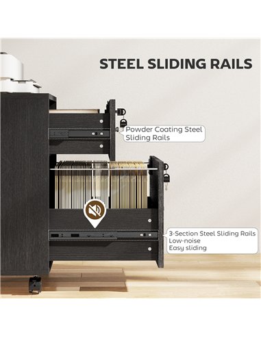 HOMCOM Rolling File Cabinet with 2 Drawers, Mobile Filing Cabinet with Hanging File Folder for Letter Sized Documents, Black