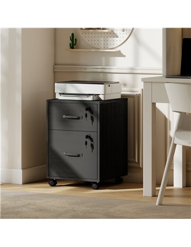 HOMCOM Rolling File Cabinet with 2 Drawers, Mobile Filing Cabinet with Hanging File Folder for Letter Sized Documents, Black
