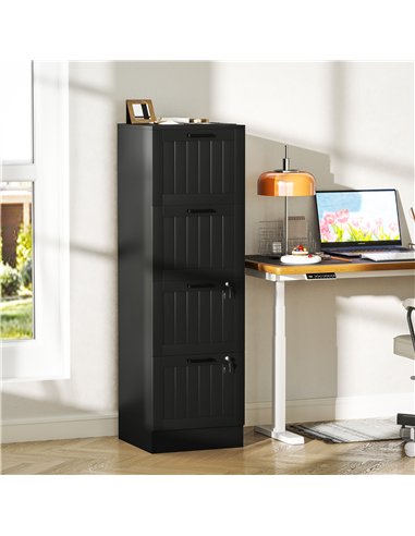 HOMCOM 4 Drawer Filing Cabinet with Lock, Office Storage Cabinet with Adjustable Hanging Bars for A4 Letter Size Files, Black