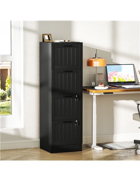 HOMCOM 4 Drawer Filing Cabinet with Lock, Office Storage Cabinet with Adjustable Hanging Bars for A4 Letter Size Files, Black - pic 171412 | FastDaddyshop