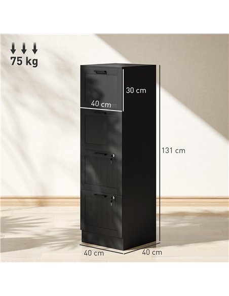 HOMCOM 4 Drawer Filing Cabinet with Lock, Office Storage Cabinet with Adjustable Hanging Bars for A4 Letter Size Files, Black - pic 171413 | FastDaddyshop