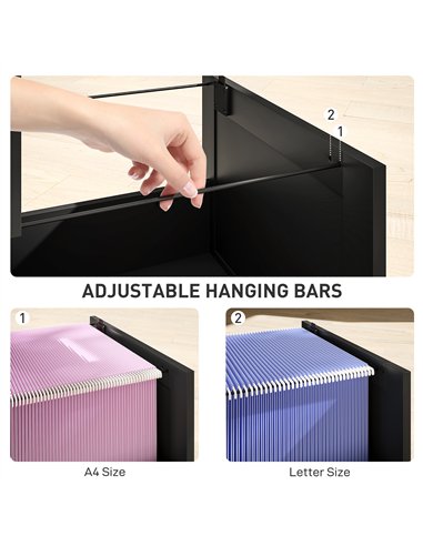 HOMCOM 4 Drawer Filing Cabinet with Lock, Office Storage Cabinet with Adjustable Hanging Bars for A4 Letter Size Files, Black