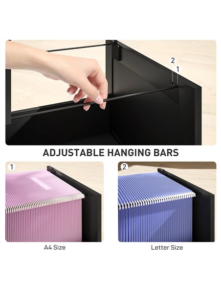 HOMCOM 4 Drawer Filing Cabinet with Lock, Office Storage Cabinet with Adjustable Hanging Bars for A4 Letter Size Files, Black - pic 171415 | FastDaddyshop